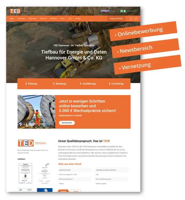 Referenz Websiteerstellung für TIEFBAU FÜR ENERGIE UND DATEN HANNOVER GMBH & CO. KG
AM EISENWERK 21
30519 HANNOVER Wülfel